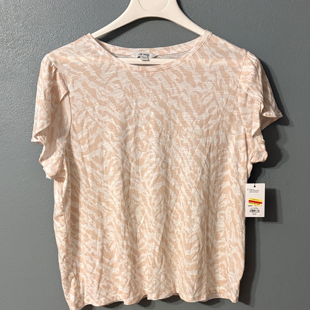 Nine West Beige Patterned Short Sleeve Tee